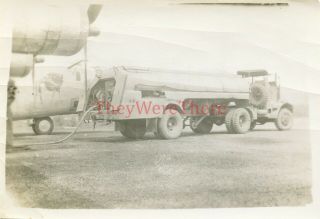 Wwii Photo - B 24 Liberator Bomber Plane W/ Nose Art & Us Army Fuel Tanker