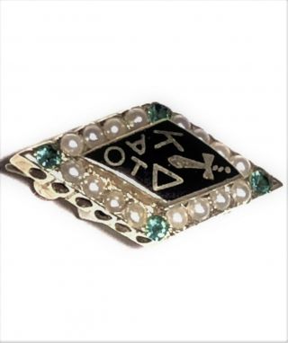Kappa Delta Sorority Pin Badge - 14k White Gold W/emeralds/seed Pearls