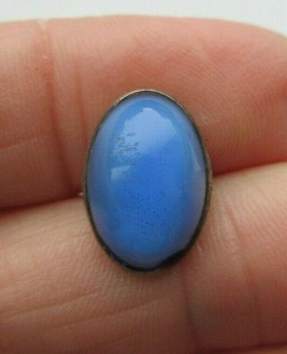 Antique Vtg Sky Blue Glass In Silver Metal Waistcoat Button 5/8 " (b)