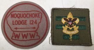 Two Ca.  1957 Boy Scouts Order Of The Arrow Patches: Noquochoke Lodge 124 &