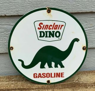 Vintage Sinclair Dino Gasoline Porcelain Sign Service Station Gas Pump Sign