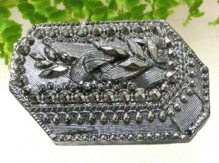 Unusual Antique 3d Box Shaped Silver Luster Glass Button W/ Spray Of Flowers C10