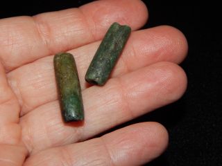 Pre - Columbian Blue Green Jade Tubular Beads,  Set Of 2,  Authentic