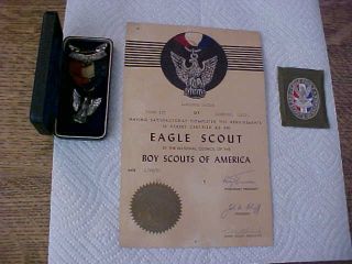 Boy Scouts Eagle Award Certificate,  Crimped Badge,  Medal Coffin Box