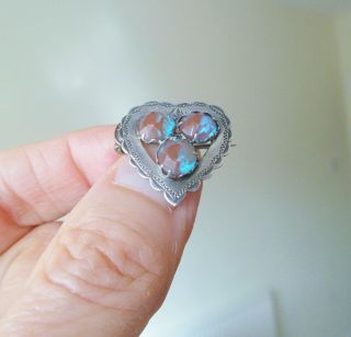 Edwardian Silver And Saphiret Heart Shaped Brooch Pin Chester 1906