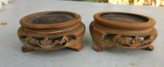 Pair Small 2 " Vintage Chinese Carved Wood Stand Vase Display Base 2 "