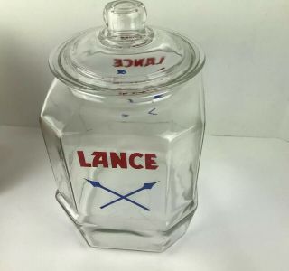 Rare Vintage Variant Lance Glass Cracker Jar Counter Display 12 " Tall 8 Side