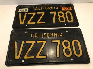 Vintage Black California License Plates Vzz 780 Dmv Clear