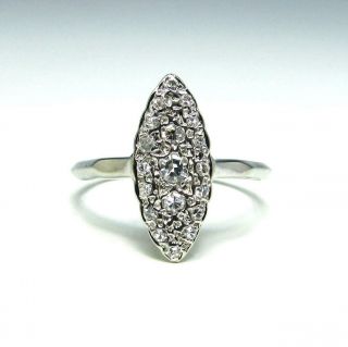 Vintage Estate.  25 Ctw Diamond Pave 14k White Gold Marquise Cluster Ring Size 8