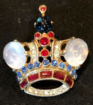 Classic Trifari Alfred Philippe Moonstone Cabochon Sterling Crown Pin