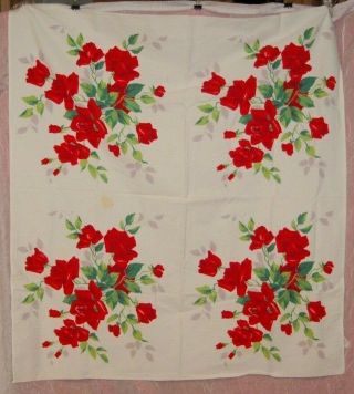 Vintage Wilendur American Beauty Red Roses Tablecloth Or Fabric 35 " X 32 " Cotton