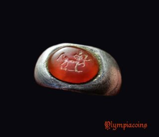 Remarkable Ancient Roman Silver Ring Centaur On Red Gem