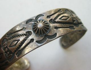 Vtg Native American Navajo Indian Sterling Silver Stamped Large Cuff Bracelet