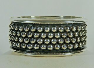 Massive Taxco Mexico Sterling Silver Caviar Hinged Cuff Bangle Bracelet 82.  87g