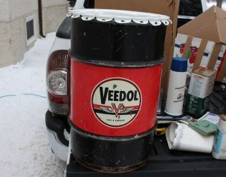 Vintage Veedol Oil Grease Can Tidewater Oil Co Garbage Can Garage Sign