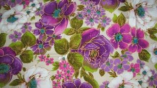 2 1/2 Yds Vtg Mcm Purple Pink W Cabbage Rose Barkcloth Style Cotton Blend Fabric