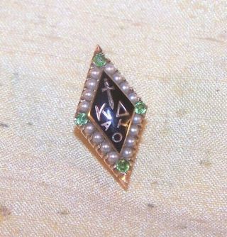 Vintage Kappa Delta Sorority 10k Gold Member Pin W/ Pearls & Emeralds Kd Old