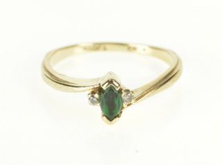 10k Marquise Emerald Diamond Accent Three Stone Ring Size 7 Yellow Gold 35