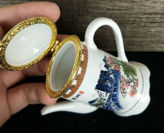 Folk China Culture Porcelain The Great Wall Toothpick Box Holder Teapot Shape 05