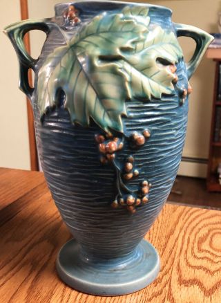 Vintage Signed Roseville 35 - 9 " Green Bushberry Vase