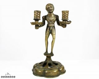 Antique Bronze Medieval / Gothic Figural Candlestick