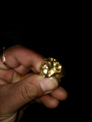 Vtg Hb 385 18k Yell Gold Lions Head Ring W Real Ruby Eyes & Diamond Mouth Sz 12