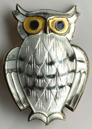 Norwegian Sterling Silver & Enamel Owl Brooch - David Andersen Norway