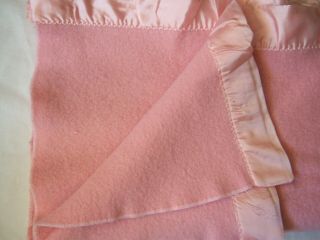 Vintage 100 Wool Twin Faribo Blanket In Peppermint Pink W Satin Binding Pretty