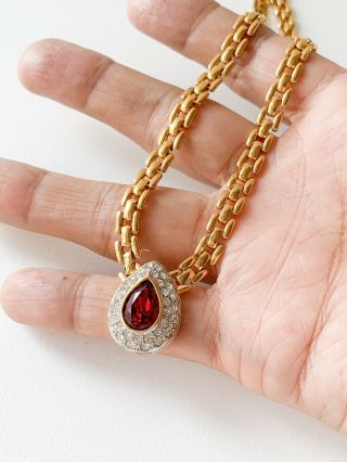 AUTHENTIC LANVIN GERMANY GOLD TONE RUBY RHINESTONE NECKLACE VINTAGE 2