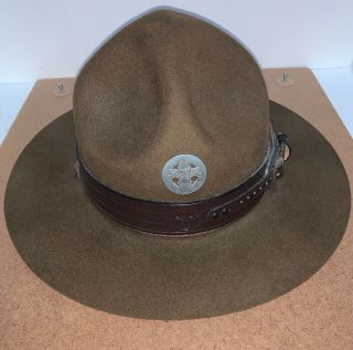 Vintage Boy Scouts Campaign Hat 100 Wool 7 3/8 Rain Cover & Hat Press