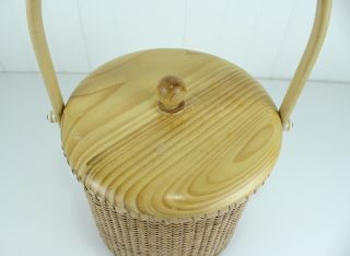 Vintage Wicker Rattan Wood Nantucket Style Basket Ice Bucket 2