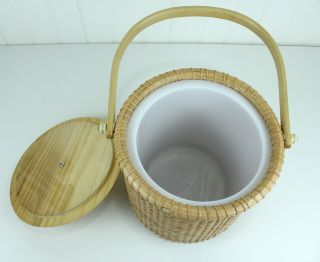 Vintage Wicker Rattan Wood Nantucket Style Basket Ice Bucket 3