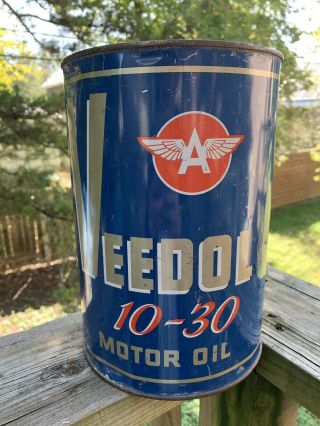 Vintage Flying A Veedol 10w - 30 Motor Oil 5 Qt Metal Can Gas Station Sign - No Lid