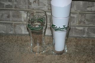 Set Of 2 Carlsberg Raised Lettering 20 Oz.  Pilsner Beer Glasses Nm -