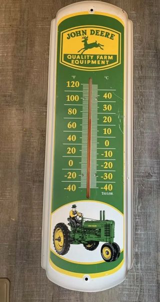 Vintage John Deere Quality Farm Equipment Metal Thermometer Sign 27 " Taylor