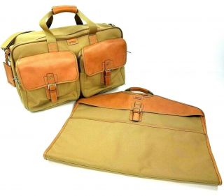 Vtg Hartmann Set 20 " Weekend Duffle Bag & Garment Bag Leather Belting Luggage Ec