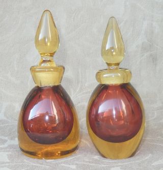 2 Vintage Archimede Seguso Sommerso Murano Venetian Art Glass Perfume Bottles