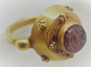 Scarce Ancient Roman High Carat Gold Seal Ring With Carnelian Lion Intaglio