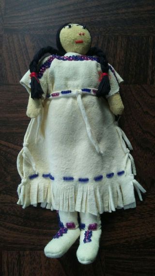 Vintage Blackfeet Native American Doll Made By Bridget Night Gun.