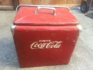 1950s Drink Coca Cola Progress Refrigerator Louisville Ky Picnic Cooler W/tray