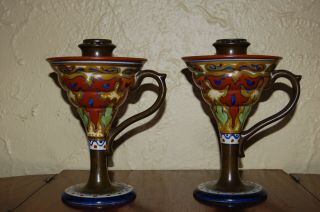 Vintage Gouda Art Pottery Candlestick Holders,  C.  1925
