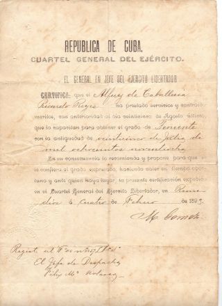 Cuba Remedios 1899 - General Maximo Gomez Handsigned Document - Independence War