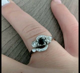 18k Gold,  Platinum Diamond Sapphire Engagement Ring Size O Vintage