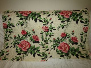 Vtg Large Rose Bark Cloth Fabric 62x48 Inches A Cofab Co Vat Print Pre Shrunk