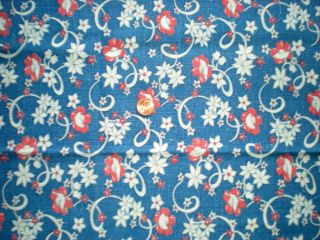 Floral Vtg Feedsack Quilt Sewing Doll Clohtes Craft Cotton Fabric Blue Red