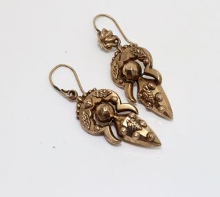 A Fine Antique Victorian 9ct Rose Gold Dropper Earrings A/f 15330