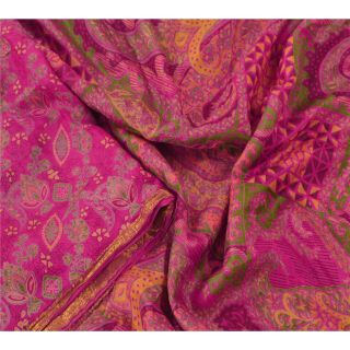 Sanskriti Vintage Pink Saree Pure Silk Printed Craft 5yd Fabric Zari Border Sari