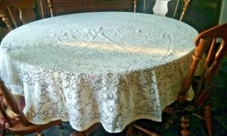 Vintage Lace Tablecloth White Round 64 "