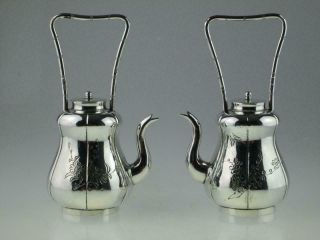 Rare Antique 19th Century Chinese Silver Teapots Circa 1880