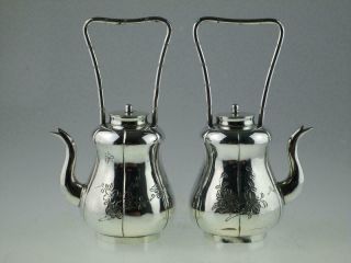 Rare Antique 19th Century Chinese Silver Teapots Circa 1880 2